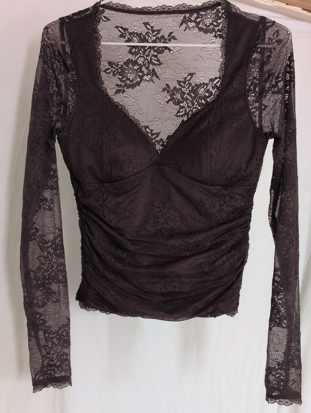 Abercrombie & Fitch Lace Long Sleeve Top XS Chocolate Brown